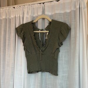 ILLA ILLA Olive Ruffled Smocked Blouse